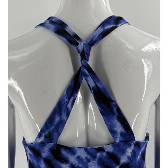 Dakini Geo Dress Sz Medium Blue Tie Dye Shelf Bra Fit Flare Stretch Knit Womens - Picture 5 of 8
